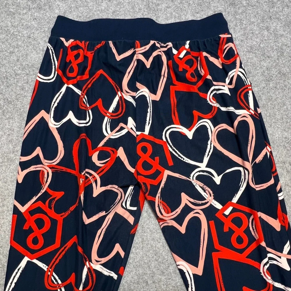 Agnes & Dora Heart Print‎ Jogger Pants Navy Cozy Lounge Drawstring Womens Large